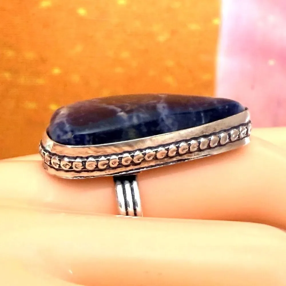 Sodalite Teardrop Statement Ring
